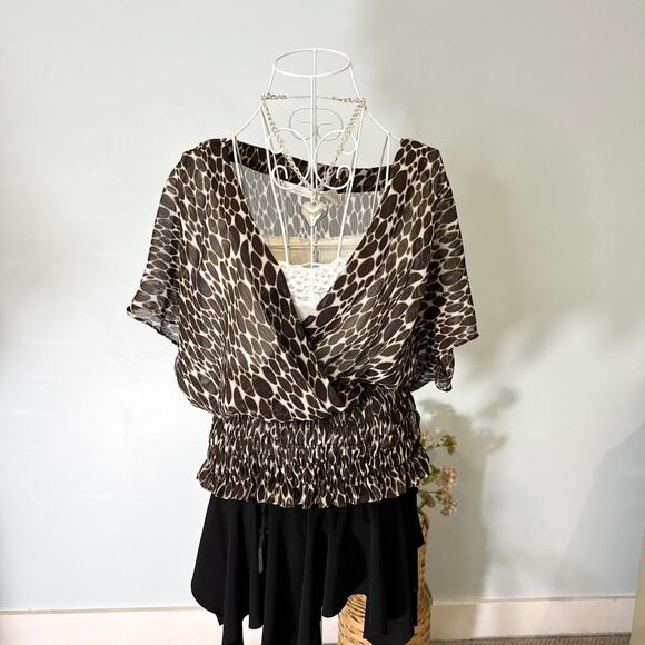 Cute vintage y2k leopard print babydoll wrap blouse top - Picture 5 of 7
